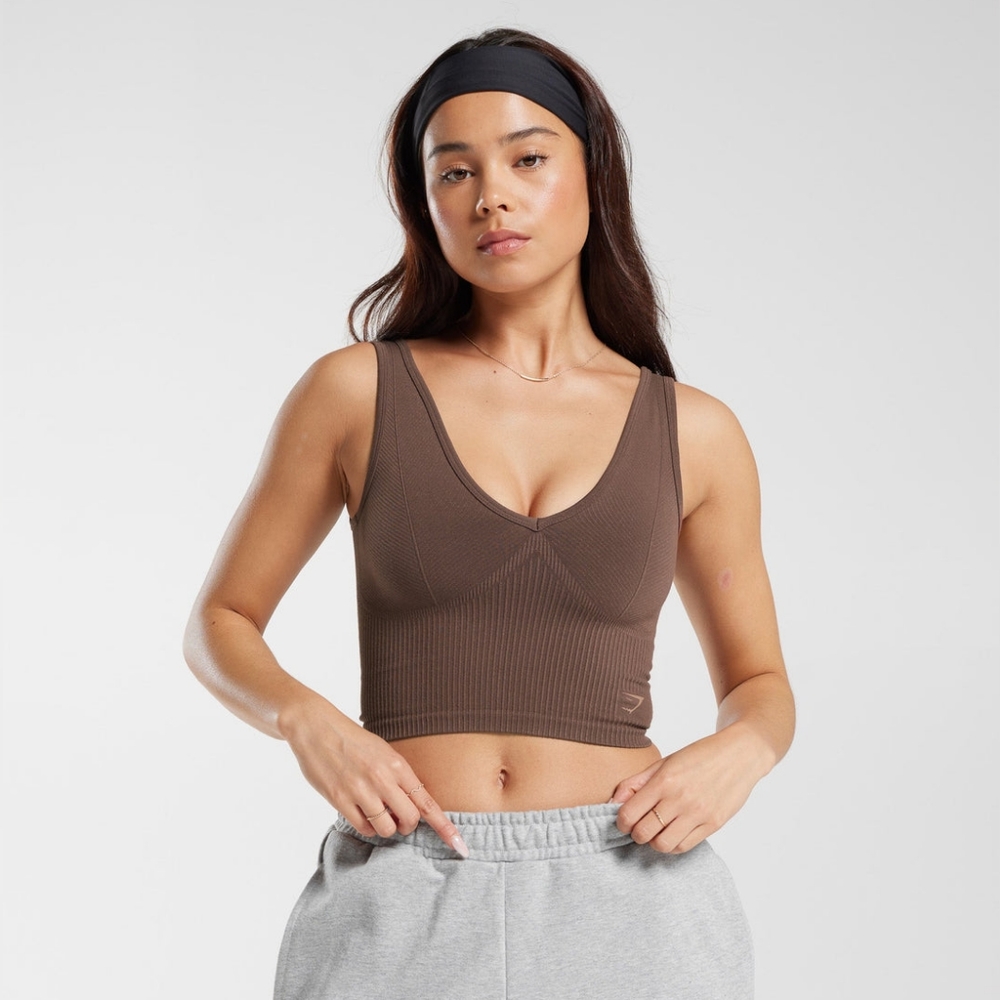 [SOLD] Gymshark rest day seamless midi tank oak brown